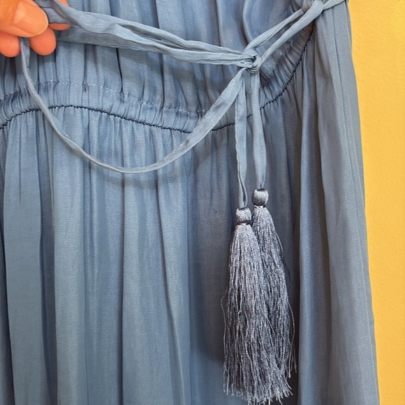 LOFT Ann Taylor | NWT Blue Grecian blue Beach Tassel Halter Boho Maxi Dress M - Picture 11 of 12